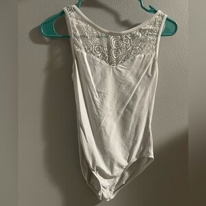 Wear Moi white leotard boatneck with rose detailed mesh size M